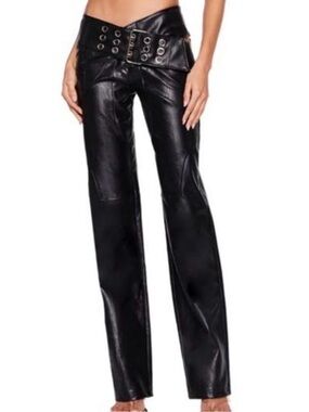I.AM.GIA Black Faux Leather Flare Grommet Pants